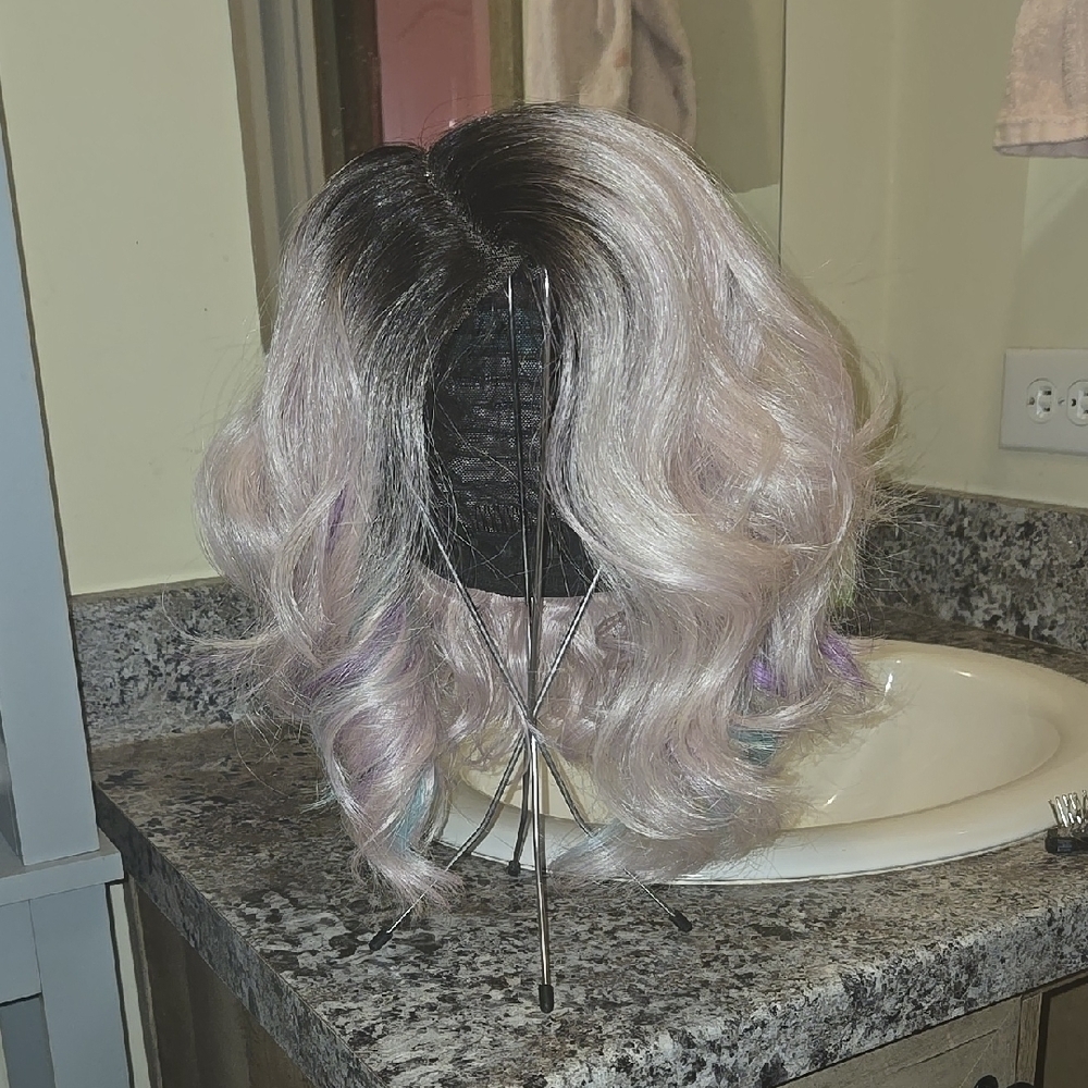 Snazzy Light Pink Wig With Pastel Highlight